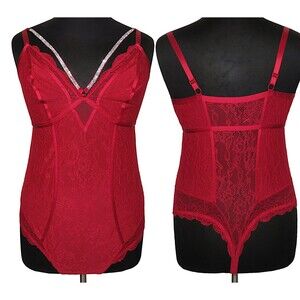 Torrid Sexy Red Diamante Bling Lace Thong Bodysuit Plus Size 2X 18-20